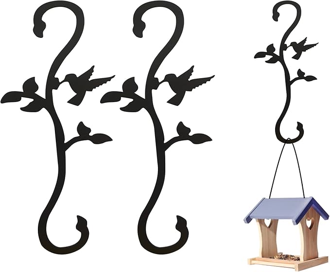 Hummingbird Bird Feeder Hanger Hooks for Outdoors Hanging, Shepherds Hanging Plant Hooks, S Garden Fence Hooks for House, Wind Chimes, Flower Basket(2PCS)