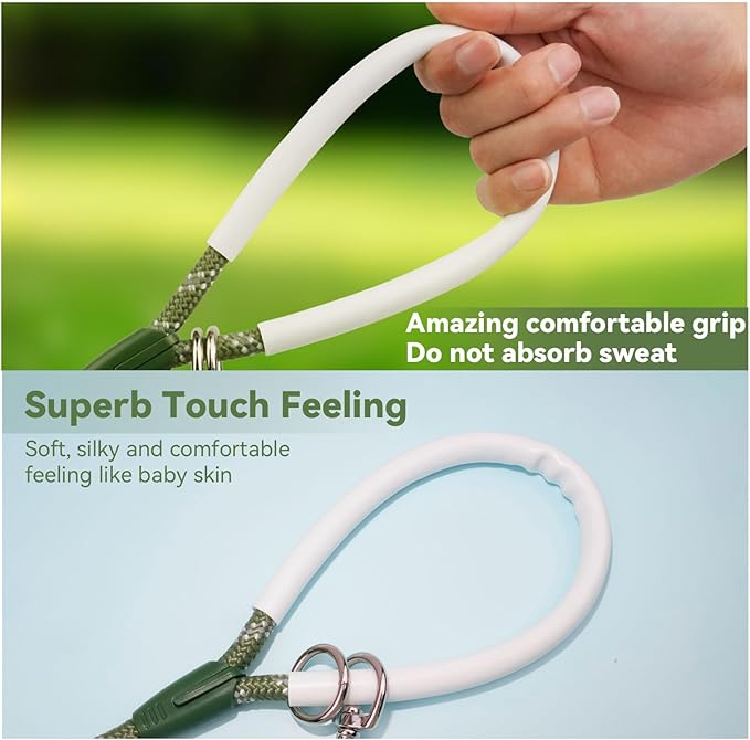 Nylon Dog Leash 6FT 10FT 20FT 30FT Diameter 2/5 Inch with Comfortable Silicone Handle Highly Reflective No Tangle for Medium Large Dogs Outside Walking Camping Backyard. (Green, 20FT)