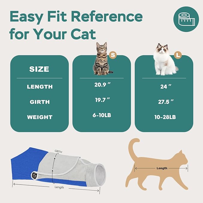 Self-Adhesive Cat Grooming Wrap, Cozy Cat Wrap for Cutting Nails, Breathable Anti-Scratch Cat Swaddle Bag for Brushing, Ear Cleaning, Dental Care, Medication, Injections,Blue L