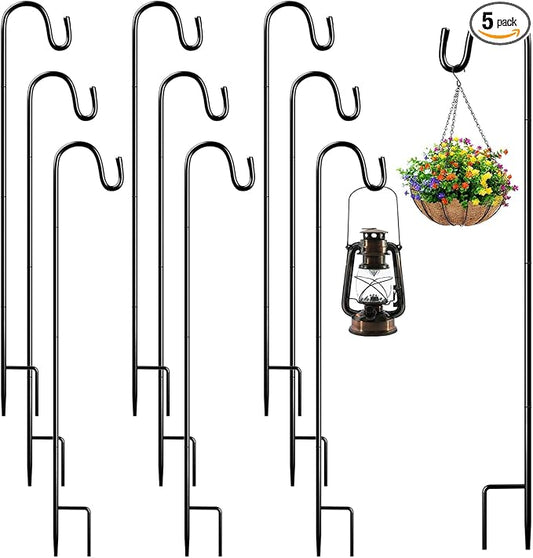 10 Pieces 32 Inch Shepherds Hooks for Outdoor Adjustable Shepherds Hook Metal Garden Bird Feeder Pole Black Plant Hangers Stakes for Plant Baskets Solar Lanterns Bird Feeders Weddings Décor (10 PCS)