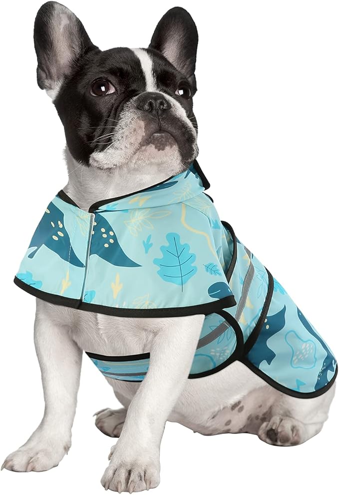 HDE Dog Raincoat Jacket Reflective Adjustable Hooded Pet Poncho Rain Coat with Leash Hole for Small to X-Large Dogs Dinosaurs - S