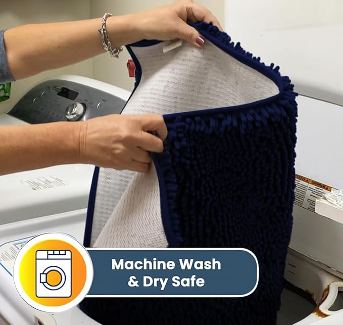 Muddy Mat® AS-SEEN-ON-TV Highly Absorbent Microfiber Dog Door Mat and Pet Rug, Non Slip Thick Washable Area and Bath Mat Soft Chenille for Kitchen Bathroom Bedroom and Indoor- Navy Blue Medium 30"X19"