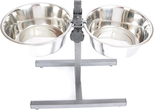 Iconic Pet Adjustable H-Design Double Diner - Non-Skid Rubber Base Noise Free Stable Dog Food Stand with 3 Quart/ 96 oz Stainless Steel Elevated Dog Food Bowls for Proper Growth & Digestion