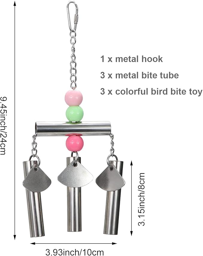 Litewoo Bird Stainless Steel Bell Toys, Safe and Stable Hanging Spoons Pipe Chew Bite Toy（B）