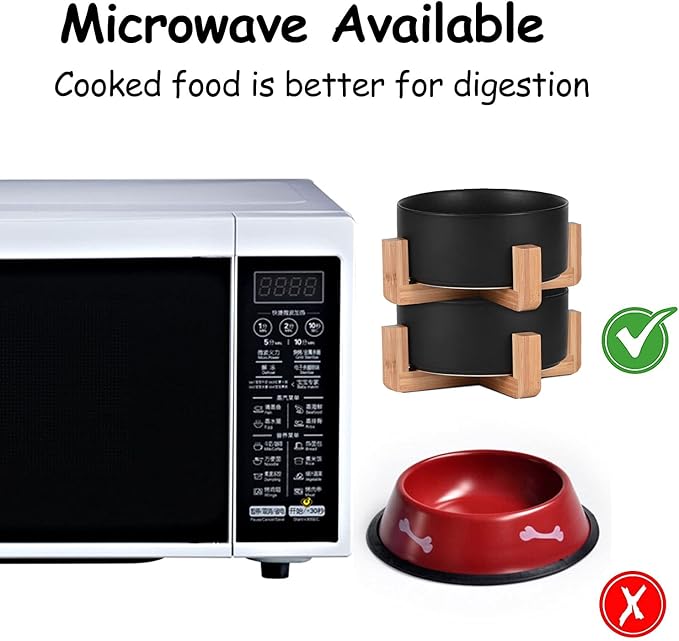 Petygooing Ceramic Black Cat Dog Bowl Set with Stand,Small Dog Bowls, Pet Food and Water Dish, Anti Slip Set of 2 Cat Bowl-Pet Food Dishes- Pet Bowls Small Size Pet (13.5OZ/5.1 in)