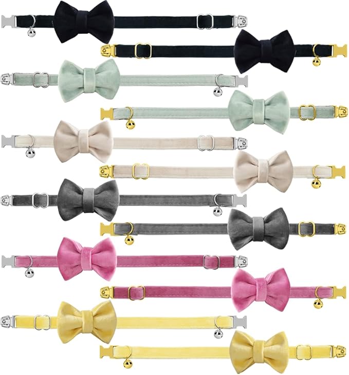 Personalized Cat Collar with Name Plate,Adjustable Tough Nylon Cat ID Collars with Bell,Customize Engraved Pet Name and Phone Number (Velvet Style E)