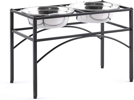 Funkeen Elevated Dog Bowls Raised Pet Feeder Cat Food & Water Diner Stand Set w/ 2 Removable Stainless Steel Bowls (2 Quarts/13.77" in Height)