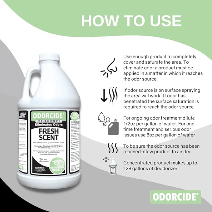Odorcide Odor Eliminator Concentrate: Odor Eliminator for Strong Odor on Carpets, Hardwood & More - Smoke, Sweat & Pet Odor Eliminator for Home w/Non-Enzymatic Formula, 64 oz