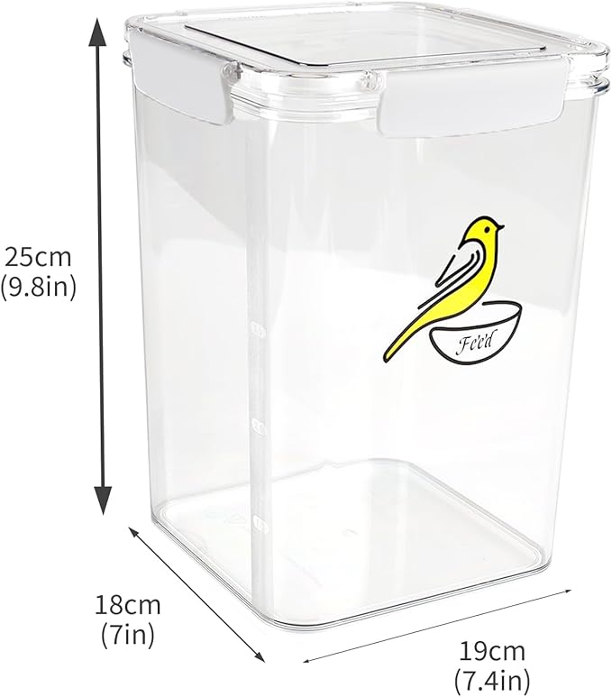 Bird Seed Storage Container-Airtight Bird Food Container-8.4lb/5 l Pet Food Storage Containers with Birds Seed Scoop-Wild Birds Dispenser-forPet Parakeets Finches Food Mealworms/Clear
