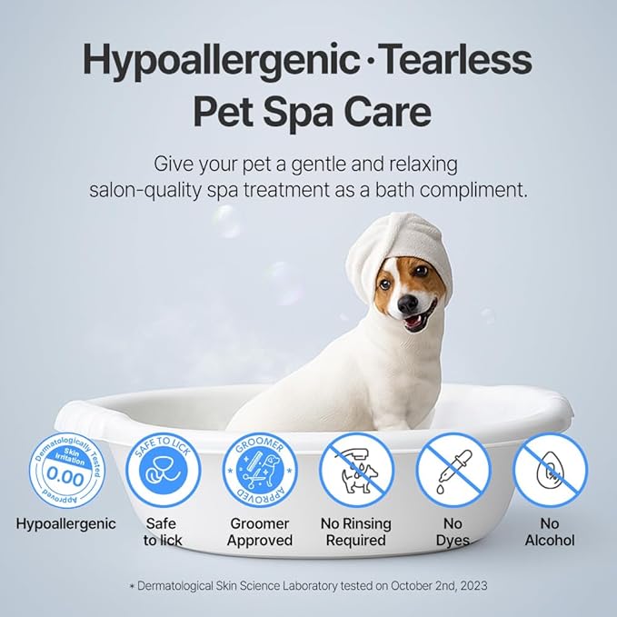 PetO’Cera Blue Marine Bath for Dogs, Deep Sea Water, Soothes Dry, Itchy Skin, Removes Debris, Conditions Coat, Anti-Lick Paw Soak, Hypoallergenic, Tear-Free, No-Rinse Dog Spa, Dog Grooming, 3.15 oz