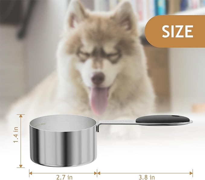 1PCS 1/2CUP(118ml) Dog Cat Food Scoop, Stainless Steel Measuring Cup, Metal Pet Scooper with Inner Precision Scale Measurement
