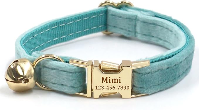 Personalized Cat Collar with Name Tag & Bells,Optional Bow-tie,Colorful Cute Cat Collars for Boys Cats, Soft Durable Custom Kitten Collars for Small Large Cats (Light Green)