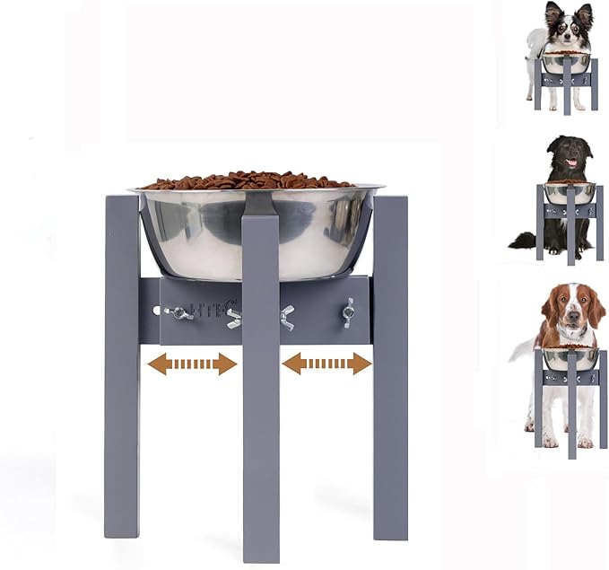 Elevated Dog Bowl Stand,Adjustable Dogs Food Stand for 7”-10” Bowls,Single DogBowl Holder 10” Tall for Medium Dogs Grey