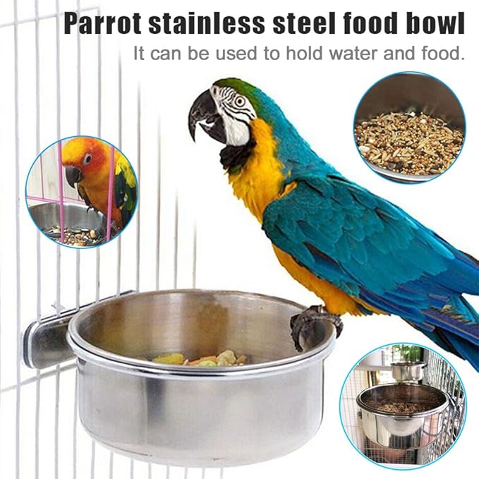 PINVNBY Stainless Steel Bowls for Birds,Parrot Feeding Dish Cups Parakeet Food Water Dishes with Clamp Holder Perches for Cockatiel Budgies Macaw Small Animal Chinchilla(5 Pack)