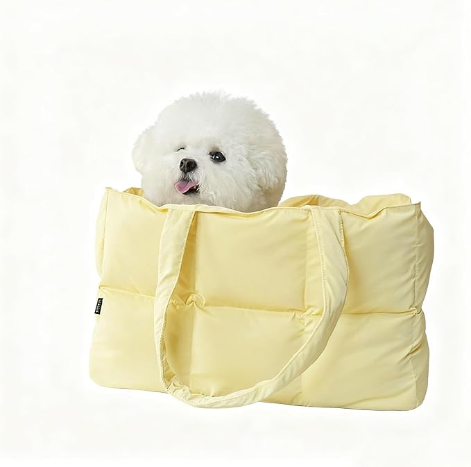 Small Dog Carrier Purse & Cat Tote Bag, Soft-Sided Handbag with Safety Strap, Breathable Mesh, Comfort Carry & Plush Cotton Interior, Lightweight Pet Travel Carrier for Daily Adventures (Yellow)