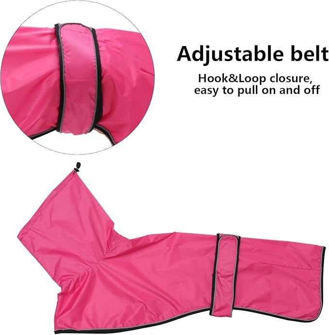 Dog Raincoat with Reflective Bar, Rain/Water Resistant, Adjustable Vest - Dog Raincoats for Greyhounds, Lurchers and Whippets - Pink - XL