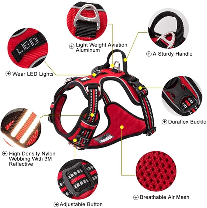 TRUE LOVE Dog Harness No Pull Nylon Reflective Pet Harness Adjustable Comfortable Control Step-in Brilliant Colors Truelove TLH56512 XL Red