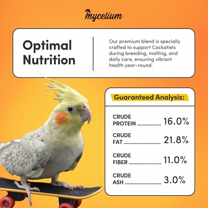 Mycelium Organic Cockatiel Protein Feed (5 LB Bag) | High-Protein, High-Fat Bird Seed for Energy, Growth, & Development | Seed & Superfood Blend for Cockatiels | Non-GMO, Made in USA