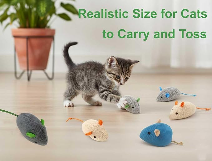 Cat Toys Mice for Bored Indoor Cats, 20 Pack Plush Mice with Catnip Smell and Bonus Pouch, Interactive Mouse Toy for Adult and Kitten (20 Pack Catnip Toys (5 Colors, 4 of Each Color))