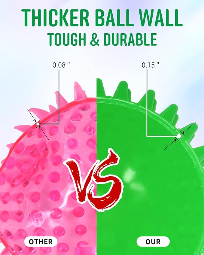 4.5” Heavy Duty Squeaky Dog Balls for Medium Large Dogs, Dog Toys for Aggressive Chewers, Spike Ball Toys for Clean Teeth and Training(2 Pack) (4.5" Purple and Green)
