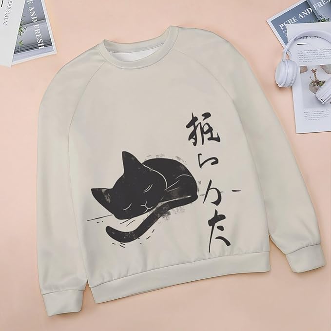 Womens Long Sleeve Tops Y2k Japanese Art Print Sweatshirts Fall Pullover for Women Crewneck Vintage Shirts Boho Tops