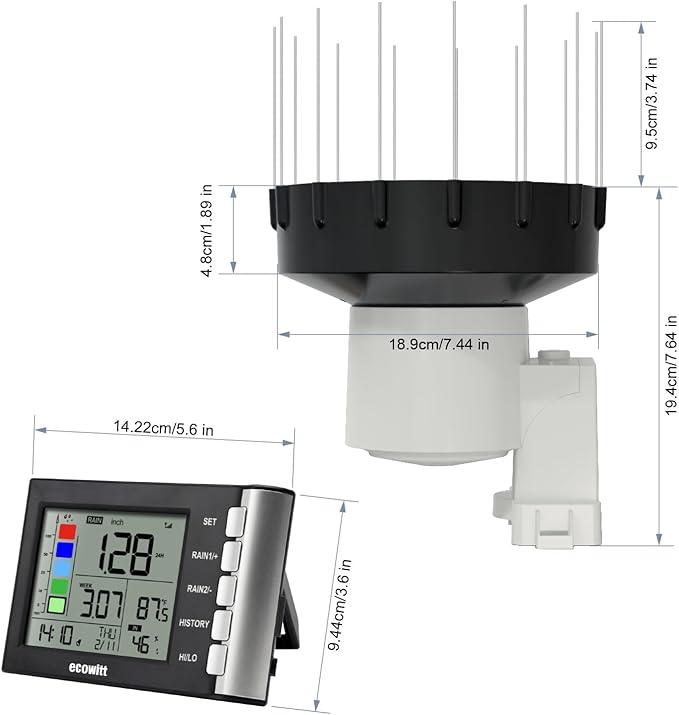 ECOWITT WH5360H Rain Gauge, Includes WH40H Rain Collector Sensor and Indoor Display Console