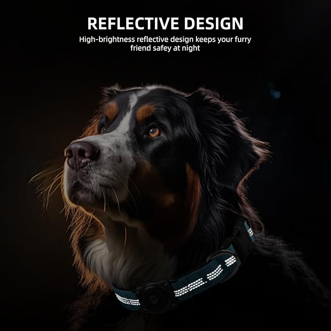 Upgraded AirTag Dog Collar, IP68 Waterproof Air Tag Dog Collar Holder, Reflective, Ultra-Durable, Comfortable Padded, Heavy Duty Dog Collars for Small Medium Large Dogs (XL (15.6"-22"), Blue)