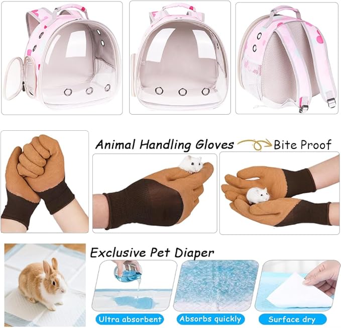 Portable Small Animal Backpack Travel Breathable Pet Carrier Bag Cages for Guinea Pig, Rabbit, Bearded Dragon, Squirrel, Tortoise, Bird, Lizard, Sugar Glider