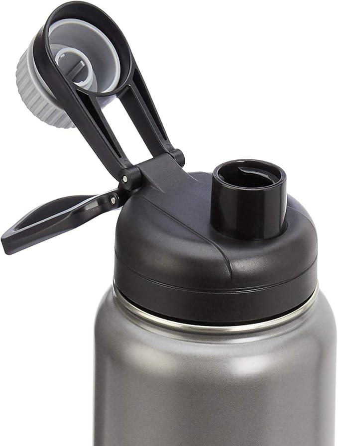 Amazon Basics Large Stainless Steel Insulated Water Bottle, Spout Lid, 30.1 ounces, Gray