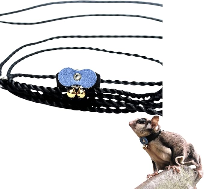 Sugar Glider Traction Rope Strap Anti-Biting Chain Rope, Small Animal Walking Collar Harness with Lead Leash for Hamster Gerbil Rat Mouse Ferret Chinchilla Squirrel (Blue)