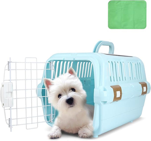 Hard-Sided Plastic Dog and Cat Kennel,Two-Door Pet Carrier, Plastic Wire Door, Top or Front Loading,Pets up to 22LBS,Fully Breathable, Perfect for Traveling/Hiking/Camping/Veterinary Visits