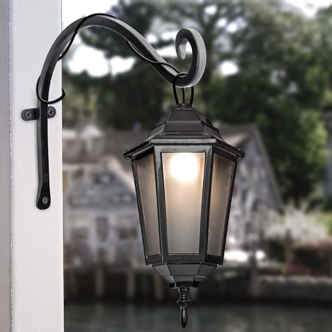 Bird Feeder Hanger: 12-Inch Wall-Mounted Plant Bracket Outdoor - 4 Pieces Black Plant Hooks for Hanging Flower Baskets