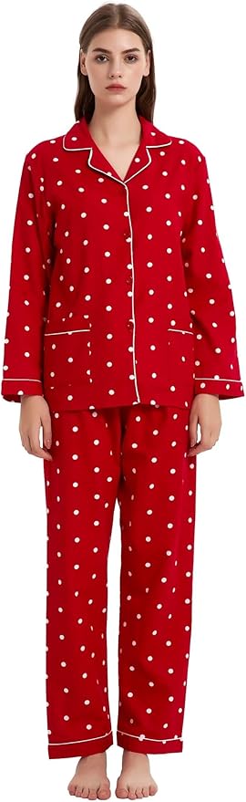 GLOBAL Flannel Pajamas for Women 2-Piece Comfy and Cozy Flannel Pj Set Cotton Loungwear