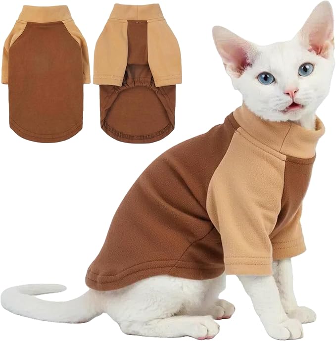 T'CHAQUE Cat Pajamas - Soft Cat Clothes& Shirts & Pajamas with Sleeves, Stretchy Sweater, Pullover Kitten Clothes, Darkbrown, Medium
