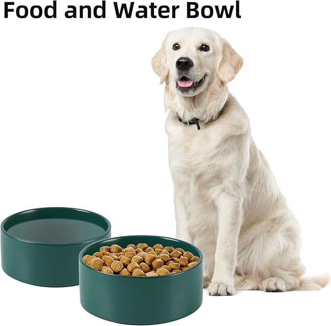 Non-Slip 8.2inch Ceramic Dog Food and Water Bowl for Large Breed Dogs, Pet Bowl for Replacement (Single Bowl, Green)