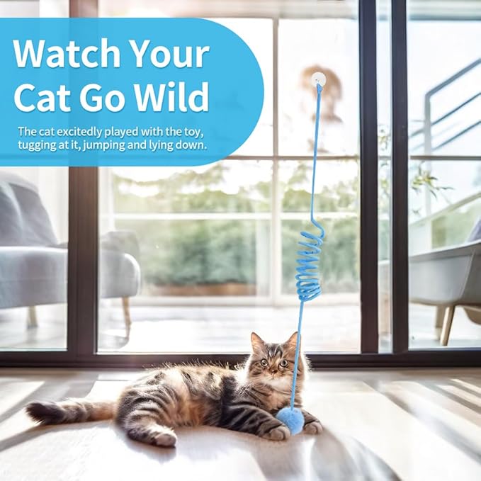 Hanging Plush Cat Toy Ball, Interactive Cat Toys for Indoor Cats with Bell, Cat Springs to Keep Them Busy/Reduce Boredom, 80 Inch-Upgraded (Blue+Pink)