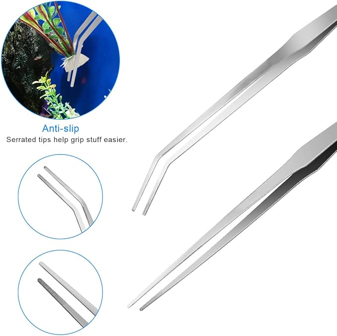 Luxiv Aquarium Aquascape Tools Kit, 6 in 1 A Aquatic Plant Aquascaping Tool Stainless Steel Tweezers Scissors Spatula for Aquarium Tank Clean Aquascape Tools with Fishing Net, 80P PH Paper