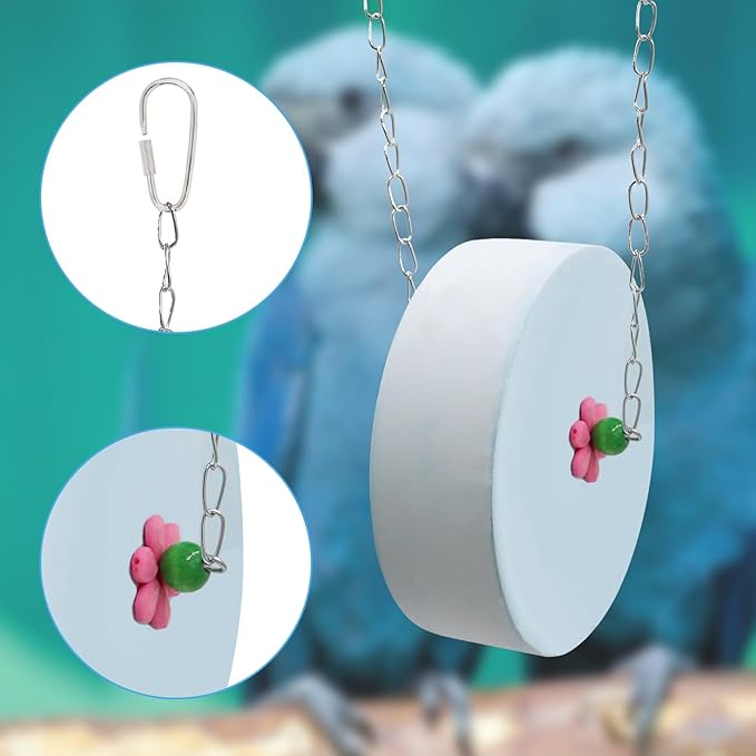 Bird Beak Grinding Stone – Large Blue Cylinder Parrot Chew Toy with Metal Hanging Chain – Cage Accessory for Macaws, African Greys, Cockatiels & Medium to Large Birds