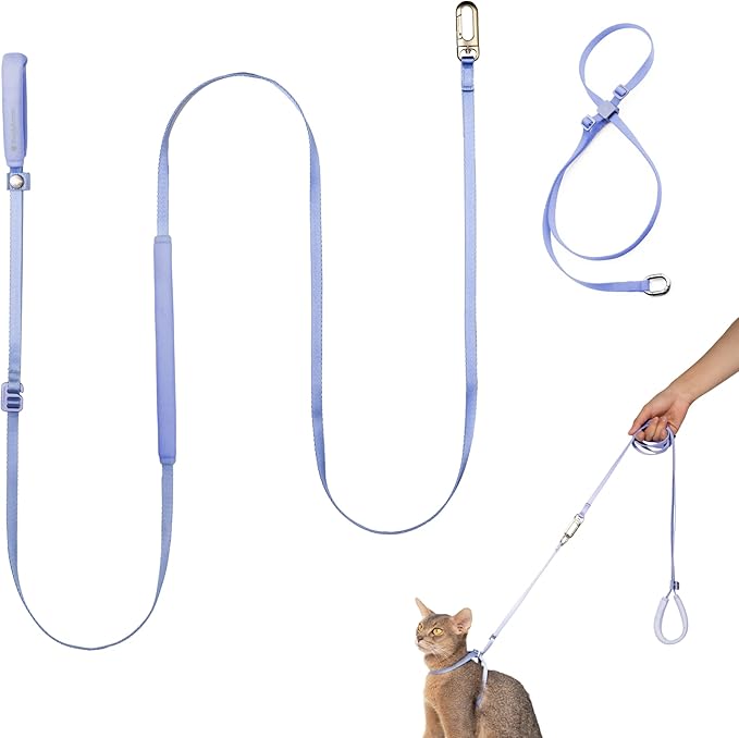 Cat Harness and Leash Set, Lightweight Escape Proof Cat Harness Leash with Padded Handle, Adjustable Cat Leash and Harness for Kitten Small Large Cats Walking Training (Blurple, M)