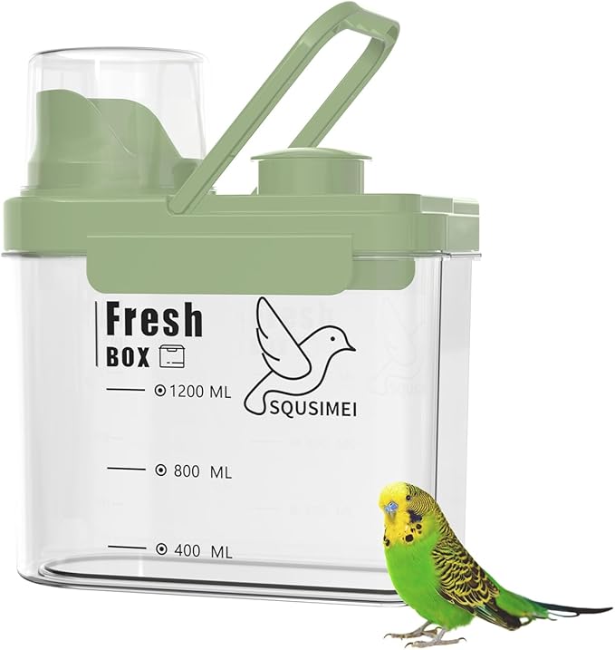 1.7 Qt/1.6 L Bird Seed Storage Container with Lids Airtight Measuring Cup, Bird Seed Dispenser Pet Food Container Are Used to Store Bird Food, Chicken Feed BPA Free (1.6L, Green)