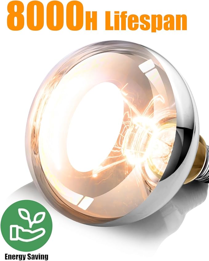 250W R40 Heat Lamp Bulbs, 8000 Hours Rated, Bathroom Shower Incandescent Light Bulb, Infrared Heating for Chickens, Reptiles, Pets, Food, E26 Base, 12 Pack