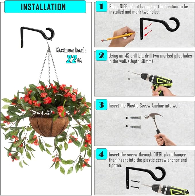 White Hanging Plant Bracket 6inch Metal Plant Hook Shepherds Hook Decorative Wall Plant Hanger for Hanging Lanterns, Bird Feeder, Flower Basket, Home Decor Indoor & Outdoor 2pack