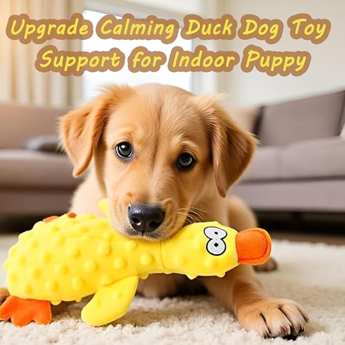 OUANGANC Calming Duck Dog Toy for Aggressive Chewers, Make a Crinkly Crunchy Noise, with Squeaker, 2025 Upgraded Indestructible Puppy Teething Toys, for Small to Medium Dog Breeds (Purple 10.6in)