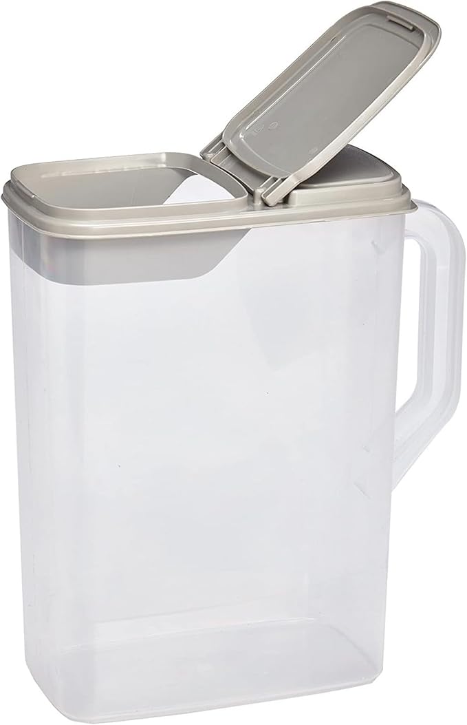 Buddeez Pet Food Storage Container - 8 Quart Capacity Dog / Cat Food & Bird Seed Container with Durable EZ Grip Handle, Flip Gray Lid (includes 1 Cup Clear Scoop)