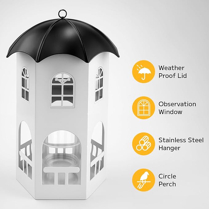 Metal Bird Feeder for Outdoor Hanging, Wild Bird Feeders with Circular Perch, Squirrel Proof Bird Feeder,Easy to Clean & Refill, Large Seed Capacity Birds Feeder for Small Birds