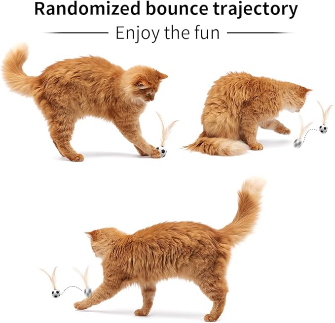 PAZ'S GIFT Interactive Cat Toys Set, 3 Piece Bouncing Badminton Ball with Feathers, Cat Chasing Exercise to Calm Down The kitten's Mood， Indoor Kitten Play