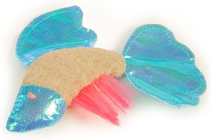 Petlinks Batty Beta Fish Crinkle Catnip Cat Toy - Tan/Blue, One Size