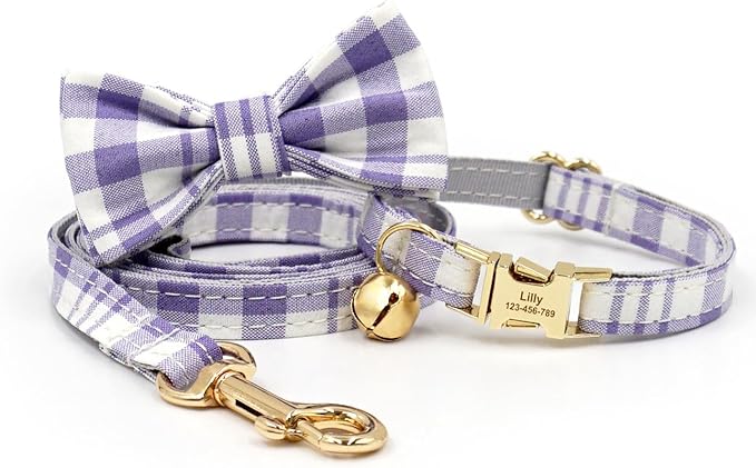 Personalized Cat Collar with Engraved Name Phone Number for Boy and Girl Kittens (Plaid)