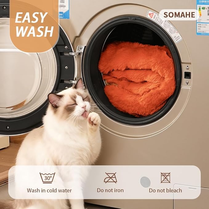 Cat Beds for Indoor Cats Faux Fur Pet Pad Mat Plush Kitten Bed with Non-Slip Bottom for Carriers/Couch Dog & Puppy Friendly 23 x 15 Inch Small Orange