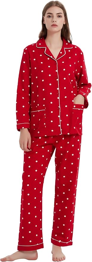 GLOBAL Flannel Pajamas for Women 2-Piece Comfy and Cozy Flannel Pj Set Cotton Loungwear